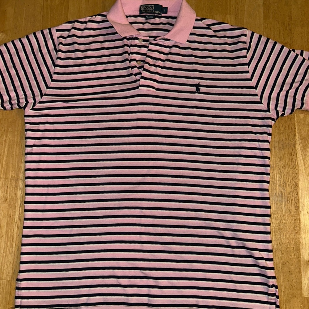 Ralph Lauren Polo pink striped pink men’s large business casual preppy collard